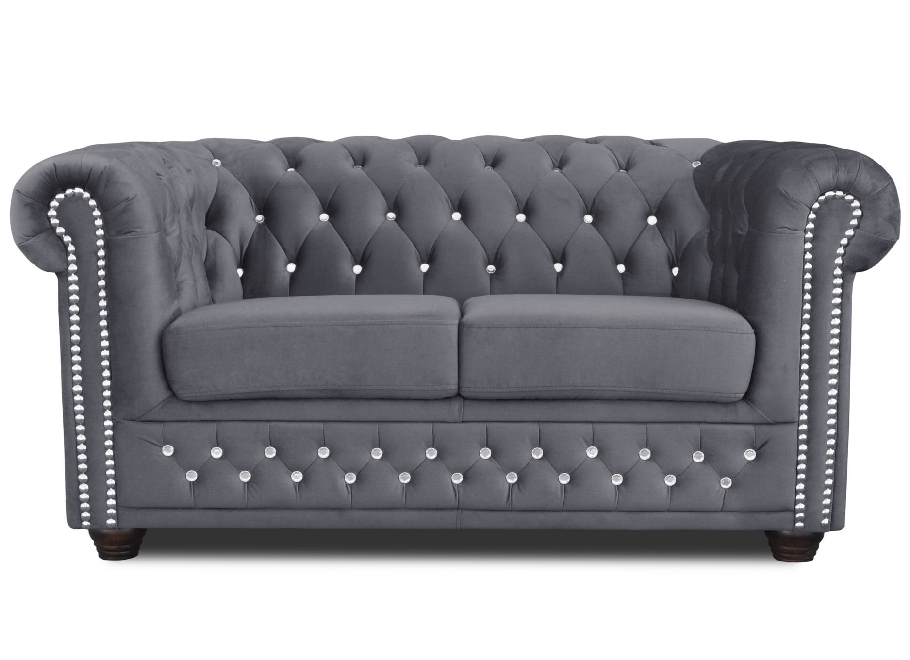 Sofa dwuosobowa pikowana Chesterfield FELIX BLINK 2 w kolorze szarym z kryształkami - Amore 32