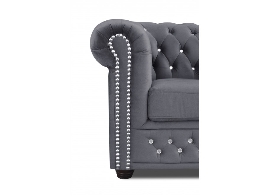 Sofa dwuosobowa pikowana Chesterfield FELIX BLINK 2 w kolorze szarym z kryształkami 3