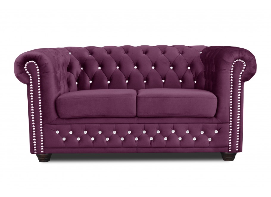 Sofa pikowana z kryształkami dwuosobowa Chesterfield FELIX BLINK 2 w kolorze fioletowym 1