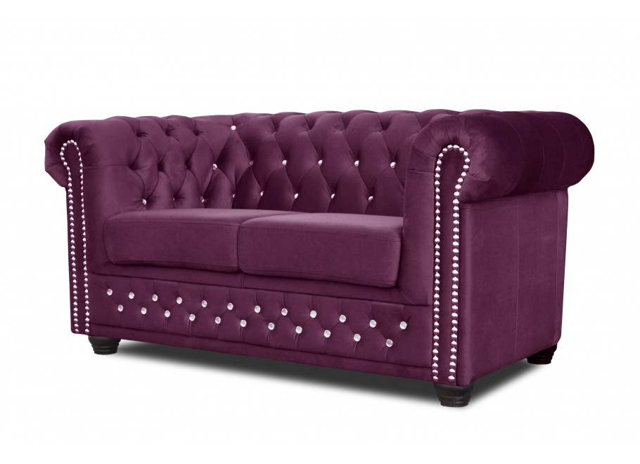 Sofa pikowana z kryształkami dwuosobowa Chesterfield FELIX BLINK 2 w kolorze fioletowym 2