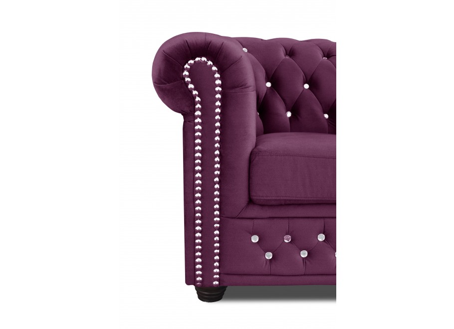 Sofa pikowana z kryształkami dwuosobowa Chesterfield FELIX BLINK 2 w kolorze fioletowym 3