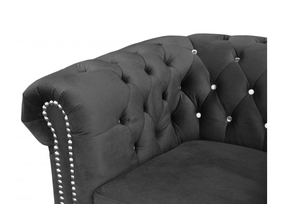 Chesterfield FELIX BLINK 2 szara – elegancka sofa 2-osobowa z kryształkami 3