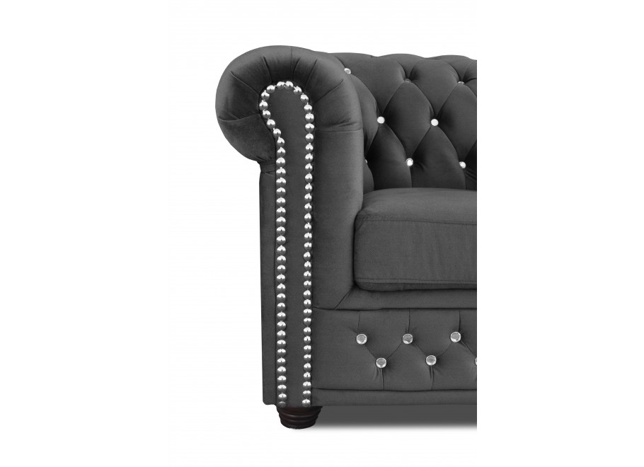 Chesterfield FELIX BLINK 2 szara – elegancka sofa 2-osobowa z kryształkami 4