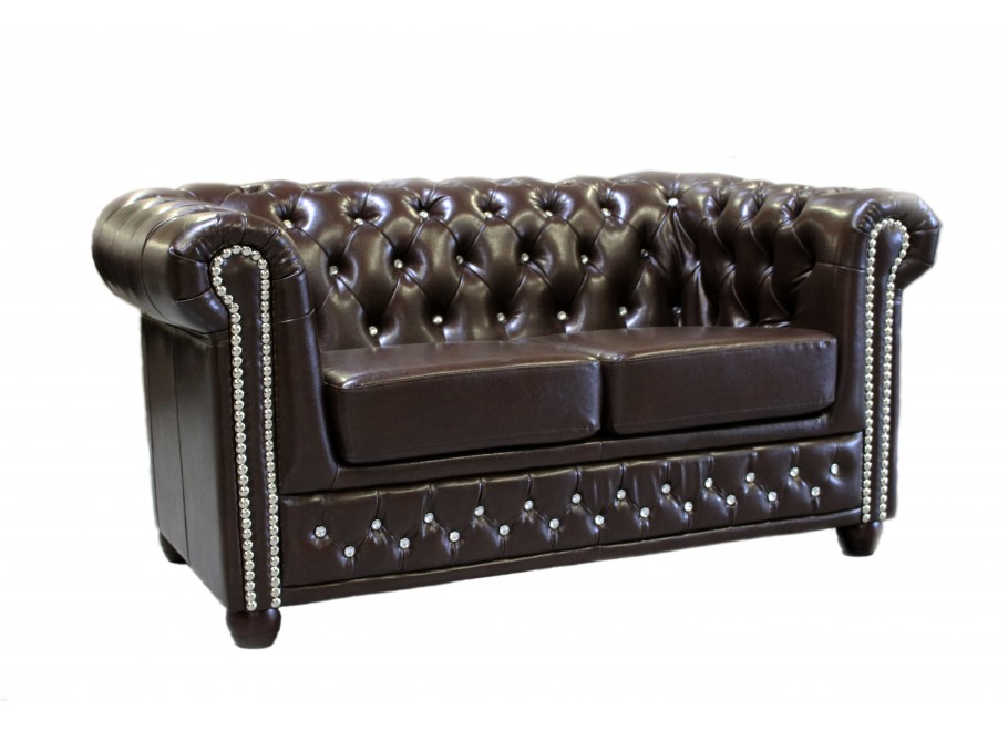 Chesterfield FELIX BLINK 2 – sofa 2-osobowa z kryształkami w brązowej ekoskórze 2