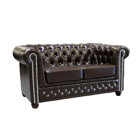 Chesterfield FELIX BLINK 2 – sofa 2-osobowa z kryształkami w brązowej ekoskórze