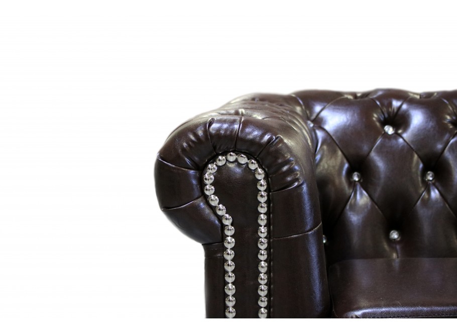 Chesterfield FELIX BLINK 2 – sofa 2-osobowa z kryształkami w brązowej ekoskórze 3