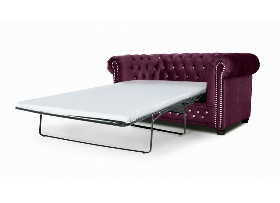 Sofa dwuosobowa z funkcją spania pikowana fioletowa z kryształkami Chesterfield FELIX BLINK 2 - Amore 45
