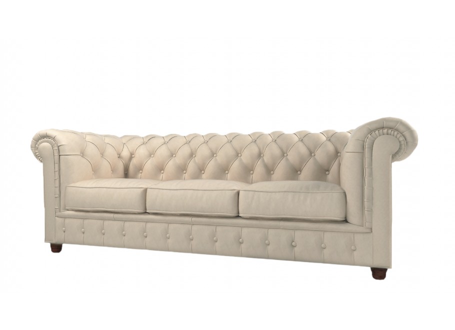 Wygodna sofa 3-osobowa chesterfield Solaris 3 beżowa – idealna do salonu