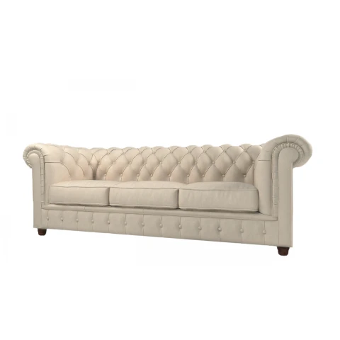 Wygodna sofa 3-osobowa chesterfield Solaris 3 beżowa – idealna do salonu