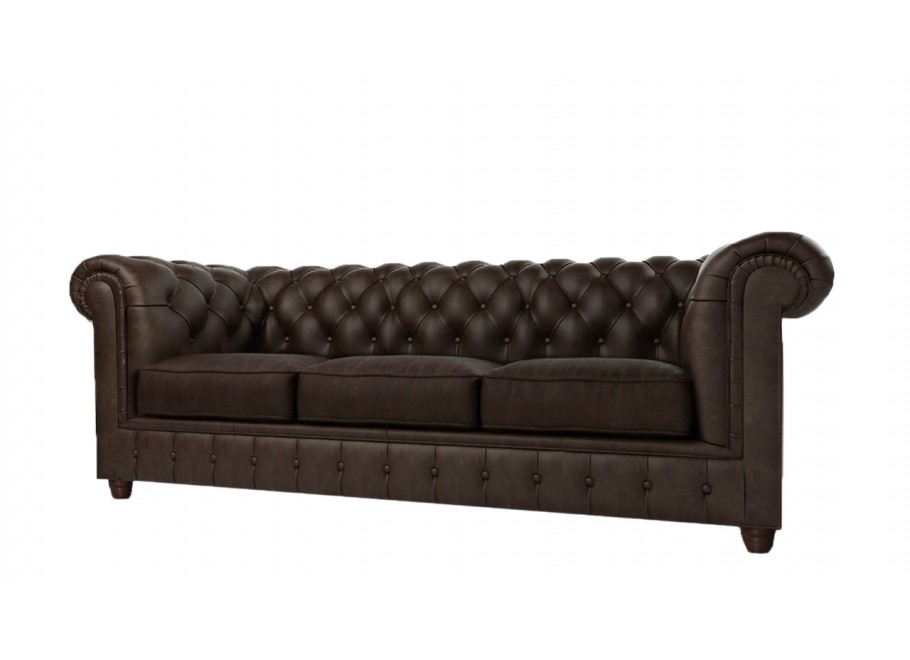 Brązowa sofa pikowana trzyosobowa chesterfield Solaris 3 wygodna i elegancka