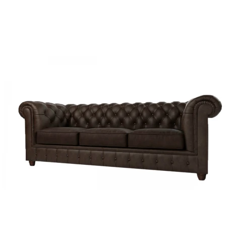 Brązowa sofa pikowana trzyosobowa chesterfield Solaris 3 wygodna i elegancka