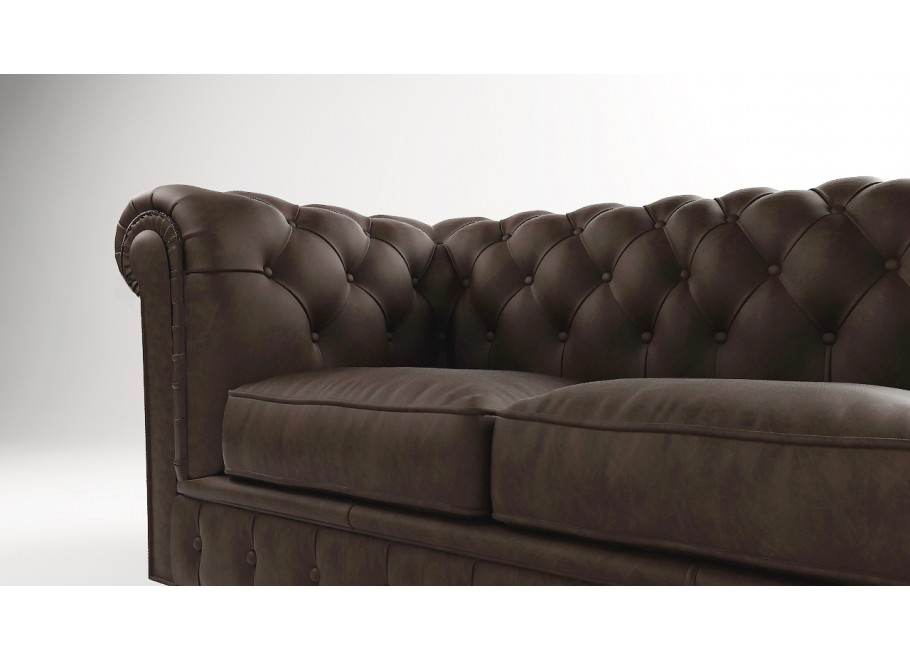 Brązowa sofa pikowana trzyosobowa chesterfield Solaris 3 wygodna i elegancka 3