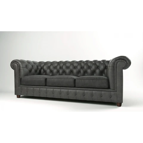 Ciemnoszara sofa 3-osobowa pikowana chesterfield Solaris 3 – stylowa i uniwersalna