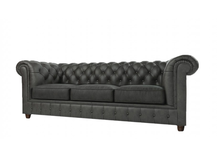 Ciemnoszara sofa 3-osobowa pikowana chesterfield Solaris 3 – stylowa i uniwersalna