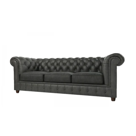 Ciemnoszara sofa 3-osobowa pikowana chesterfield Solaris 3 – stylowa i uniwersalna