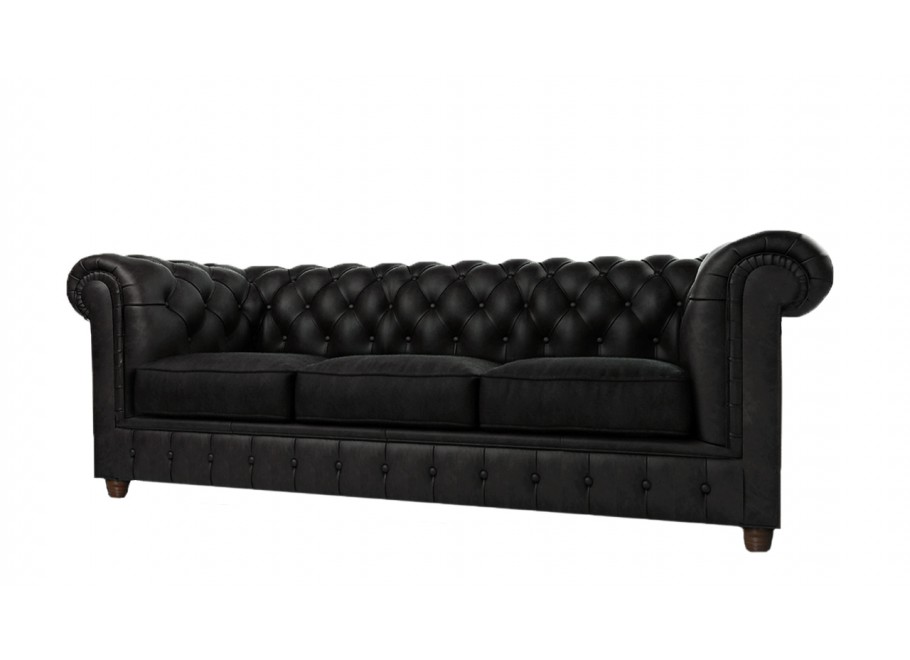 Czarna sofa pikowana 3-osobowa chesterfield Solaris 3 – elegancka, wygodna, do salonu