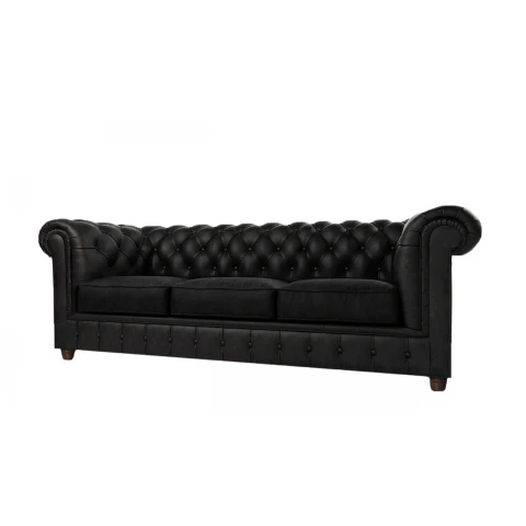 Czarna sofa pikowana 3-osobowa chesterfield Solaris 3 – elegancka, wygodna, do salonu