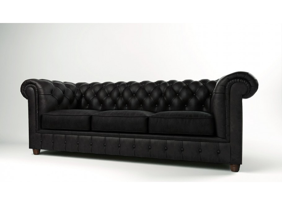 Czarna sofa pikowana 3-osobowa chesterfield Solaris 3 – elegancka, wygodna, do salonu 2
