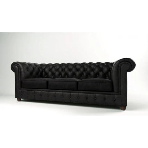 Czarna sofa pikowana 3-osobowa chesterfield Solaris 3 – elegancka, wygodna, do salonu