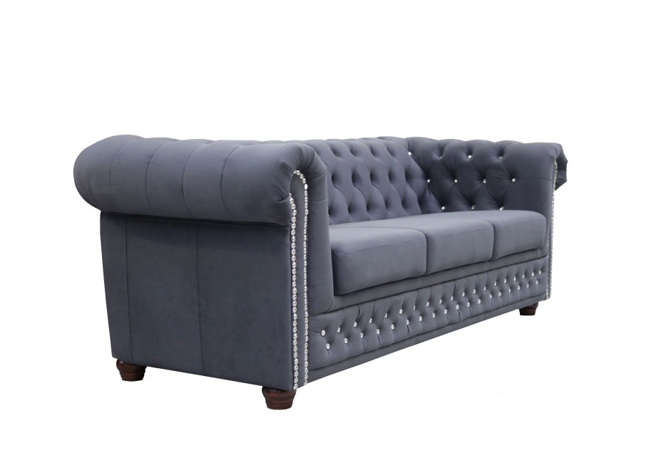 Sofa trzyosobowa pikowana z kryształkami Chesterfield FELIX BLINK 3 - Antracyt 2