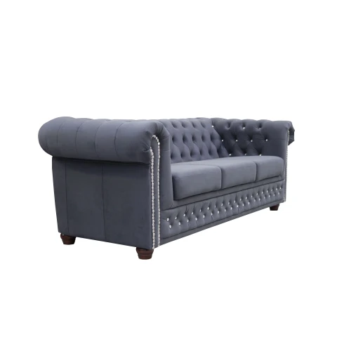 Sofa trzyosobowa pikowana z kryształkami Chesterfield FELIX BLINK 3 - Antracyt