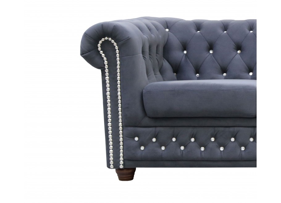 Sofa z funkcją spania pikowana z kryształkami Chesterfield FELIX BLINK 3 - Antracyt 5