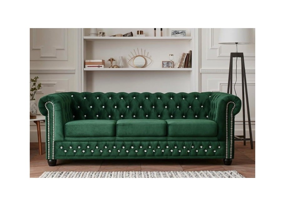 Sofa FELIX BLINK 3 Chesterfield – butelkowa zieleń, pikowania z kryształkami 3
