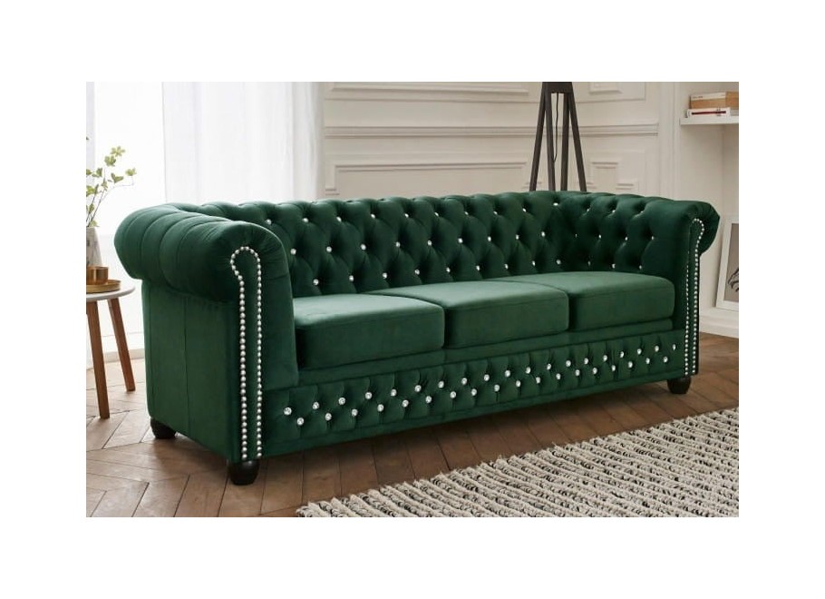 Sofa FELIX BLINK 3 Chesterfield – butelkowa zieleń, pikowania z kryształkami 2