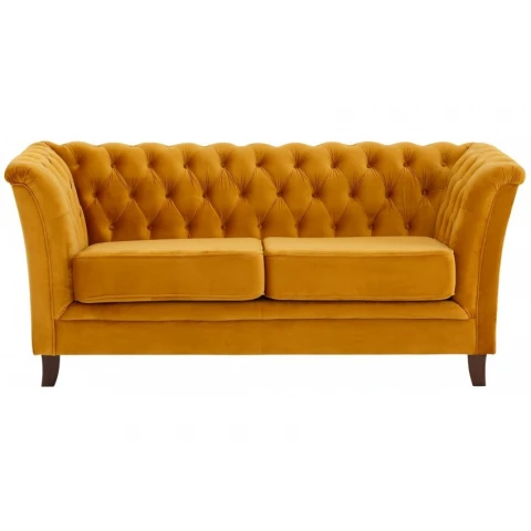 Pikowana sofa musztardowa Chesterfield HASSO 2 - idealna do małego mieszkania
