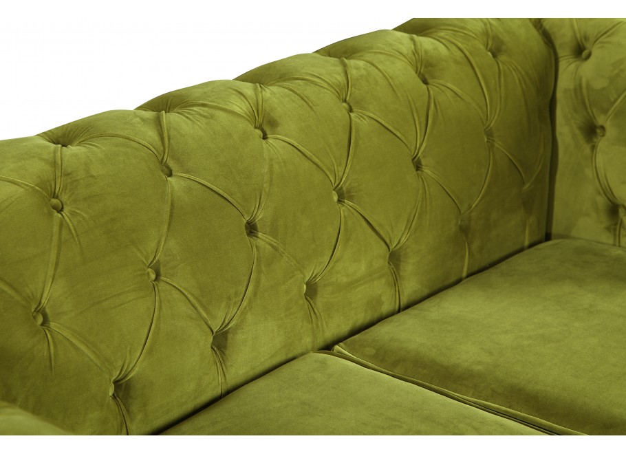 Mała sofa dwuosobowa pikowana zielona oliwkowa Chesterfield HASSO 2 4