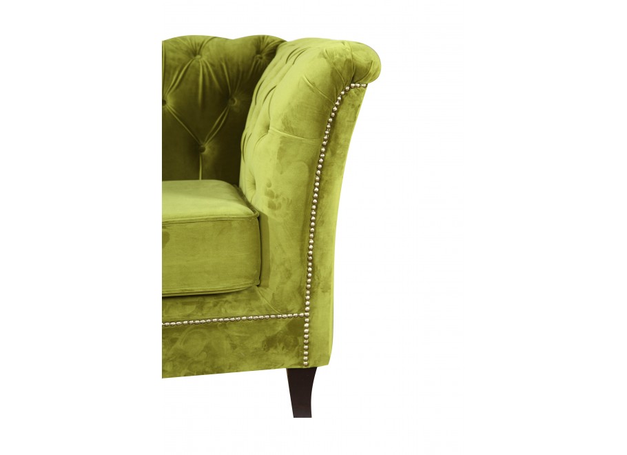 Mała sofa dwuosobowa pikowana zielona oliwkowa Chesterfield HASSO 2 5