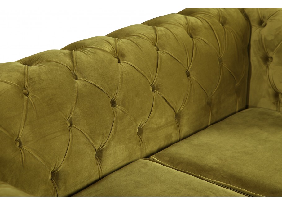 Mała sofa z funkcją spania pikowana zielona oliwkowa Chesterfield HASSO 2 7