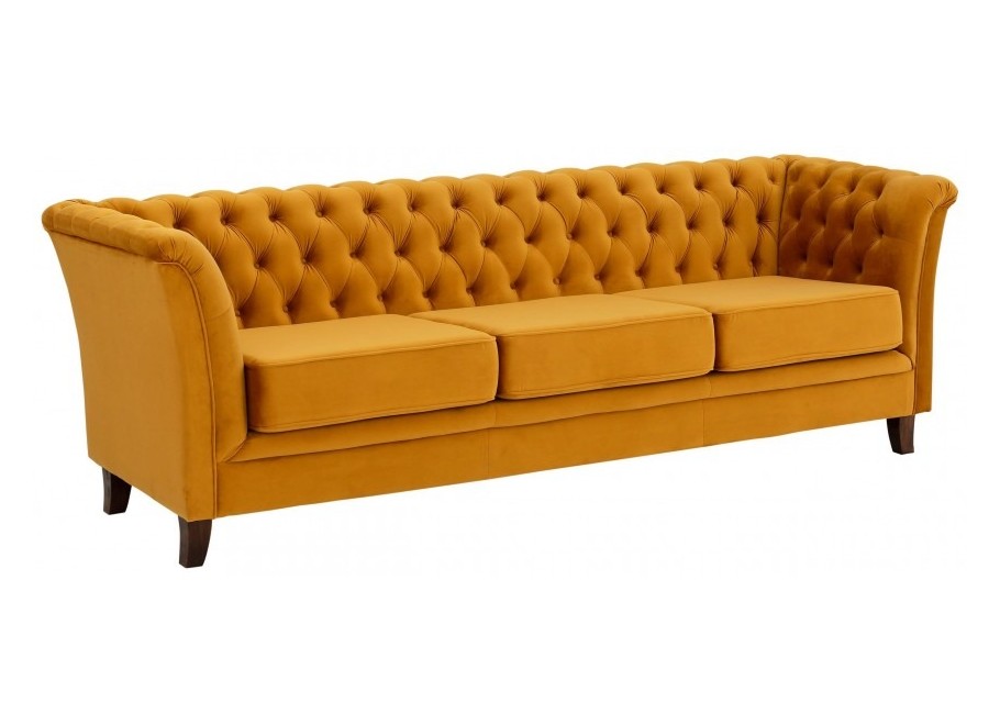 Wygodna sofa trzyosobowa pikowana Chesterfield HASSO 3 – musztardowy kolor 3