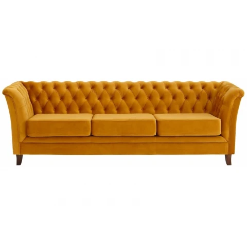 Wygodna sofa trzyosobowa pikowana Chesterfield HASSO 3 – musztardowy kolor