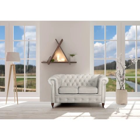 Mała sofa dwuosobowa szara pikowana Chesterfield VINCENT - idealna do salonu