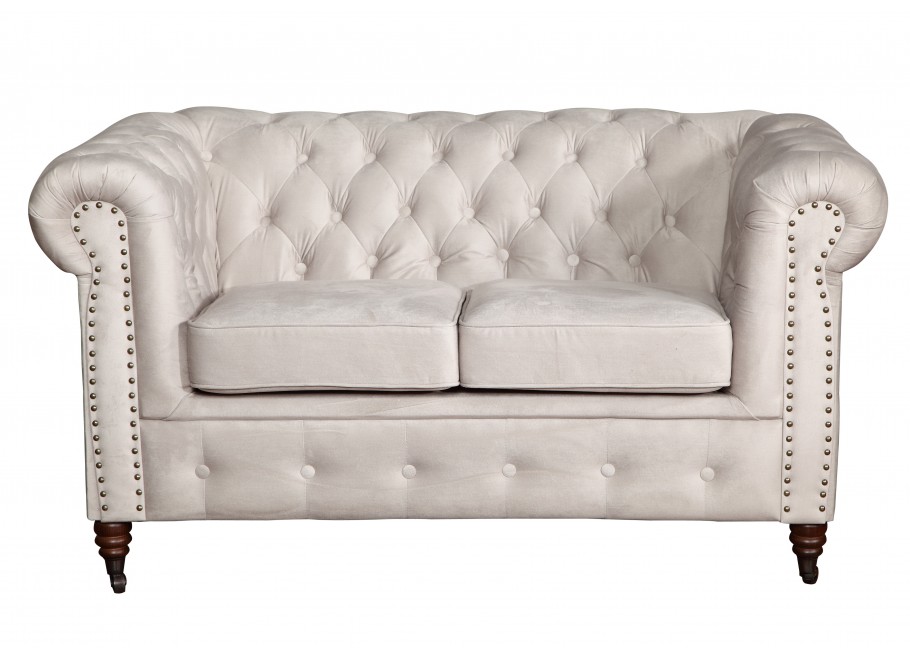 Mała sofa dwuosobowa szara pikowana Chesterfield VINCENT - idealna do salonu