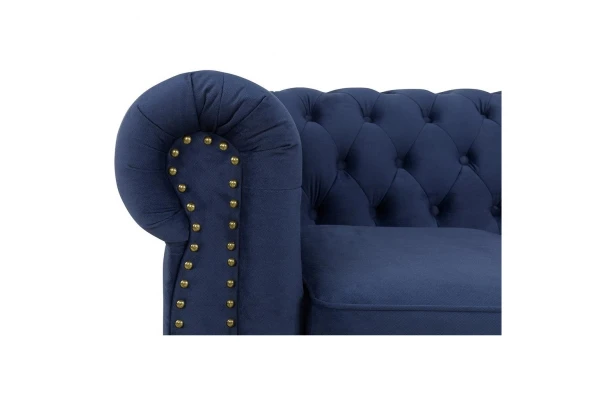 Wygodna sofa VINCENT – Chesterfield w kobaltowym kolorze, kompaktowa - design i funkcjonalnosc w parze