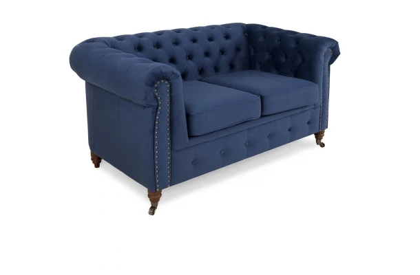 Wygodna sofa VINCENT – Chesterfield w kobaltowym kolorze, kompaktowa - design i funkcjonalnosc w parze