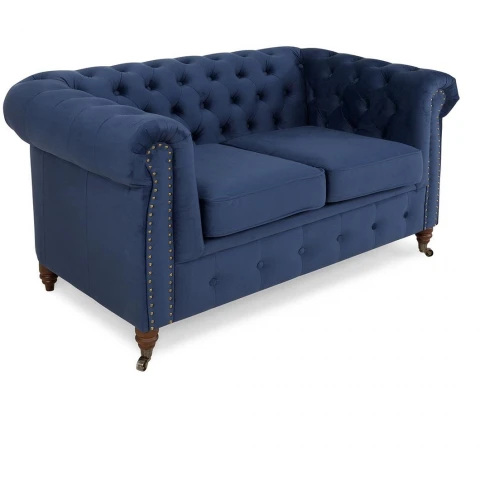 Wygodna sofa VINCENT – Chesterfield w kobaltowym kolorze,...