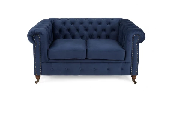 Wygodna sofa VINCENT – Chesterfield w kobaltowym kolorze, kompaktowa - design i funkcjonalnosc w parze