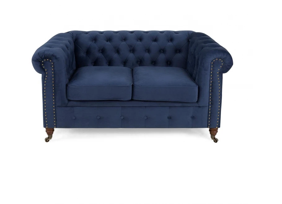 Wygodna sofa VINCENT – Chesterfield w kobaltowym kolorze, kompaktowa