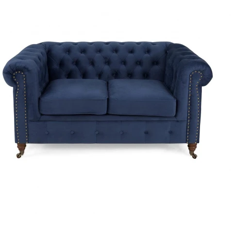 Wygodna sofa VINCENT – Chesterfield w kobaltowym kolorze,...