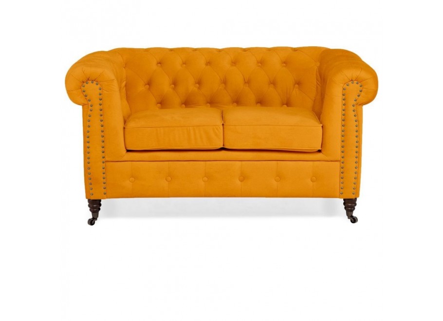 Sofa VINCENT pikowana Chesterfield – stylowa, żółta, idealna do małego wnętrza