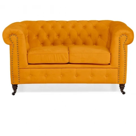 Sofa VINCENT pikowana Chesterfield – stylowa, żółta, idealna do małego wnętrza