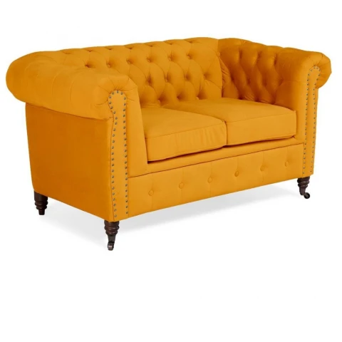 Sofa VINCENT pikowana Chesterfield – stylowa, żółta, idealna do małego wnętrza