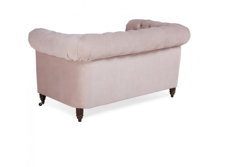 Stylowa sofa dwuosobowa Chesterfield VINCENT – pudrowy róż, wygodna i kompaktowa 6