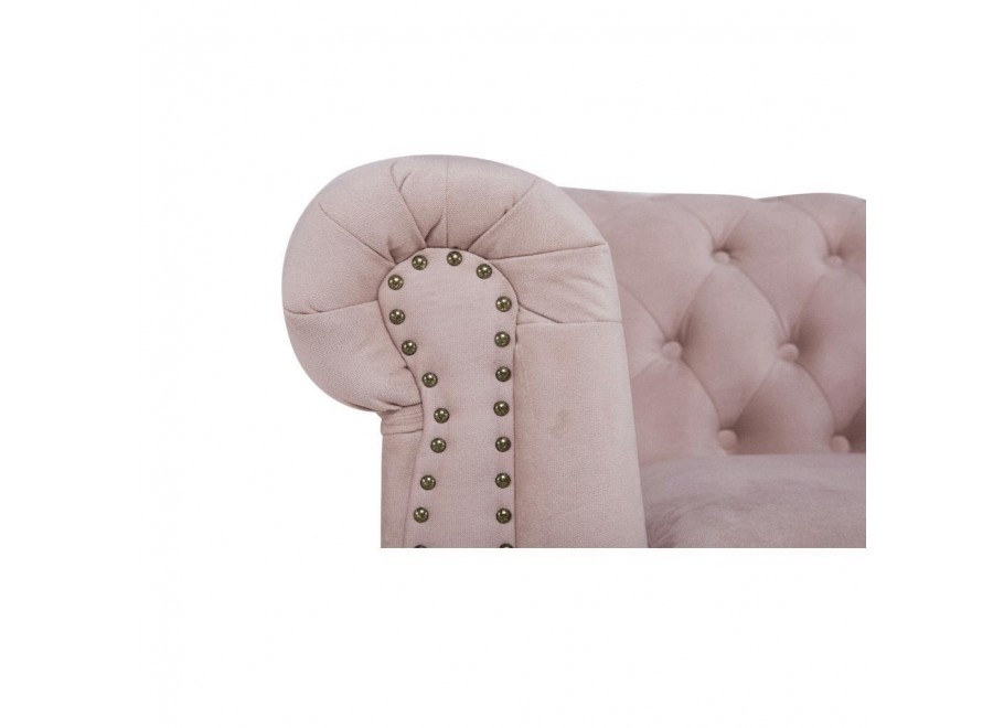 Stylowa sofa dwuosobowa Chesterfield VINCENT – pudrowy róż, wygodna i kompaktowa 4