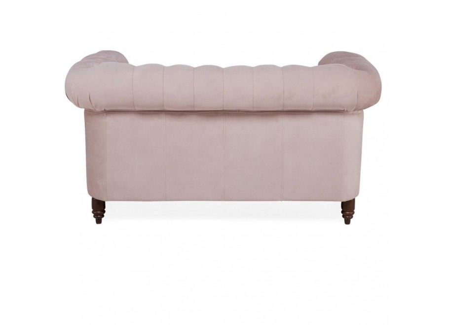 Stylowa sofa dwuosobowa Chesterfield VINCENT – pudrowy róż, wygodna i kompaktowa 5