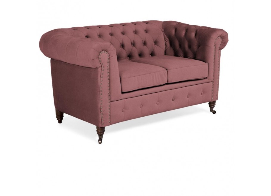 Różowa sofa dwuosobowa Chesterfield VINCENT – elegancka, pikowana, mała 2