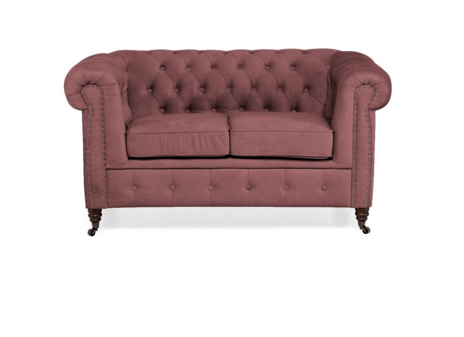 Różowa sofa dwuosobowa Chesterfield VINCENT – elegancka, pikowana, mała